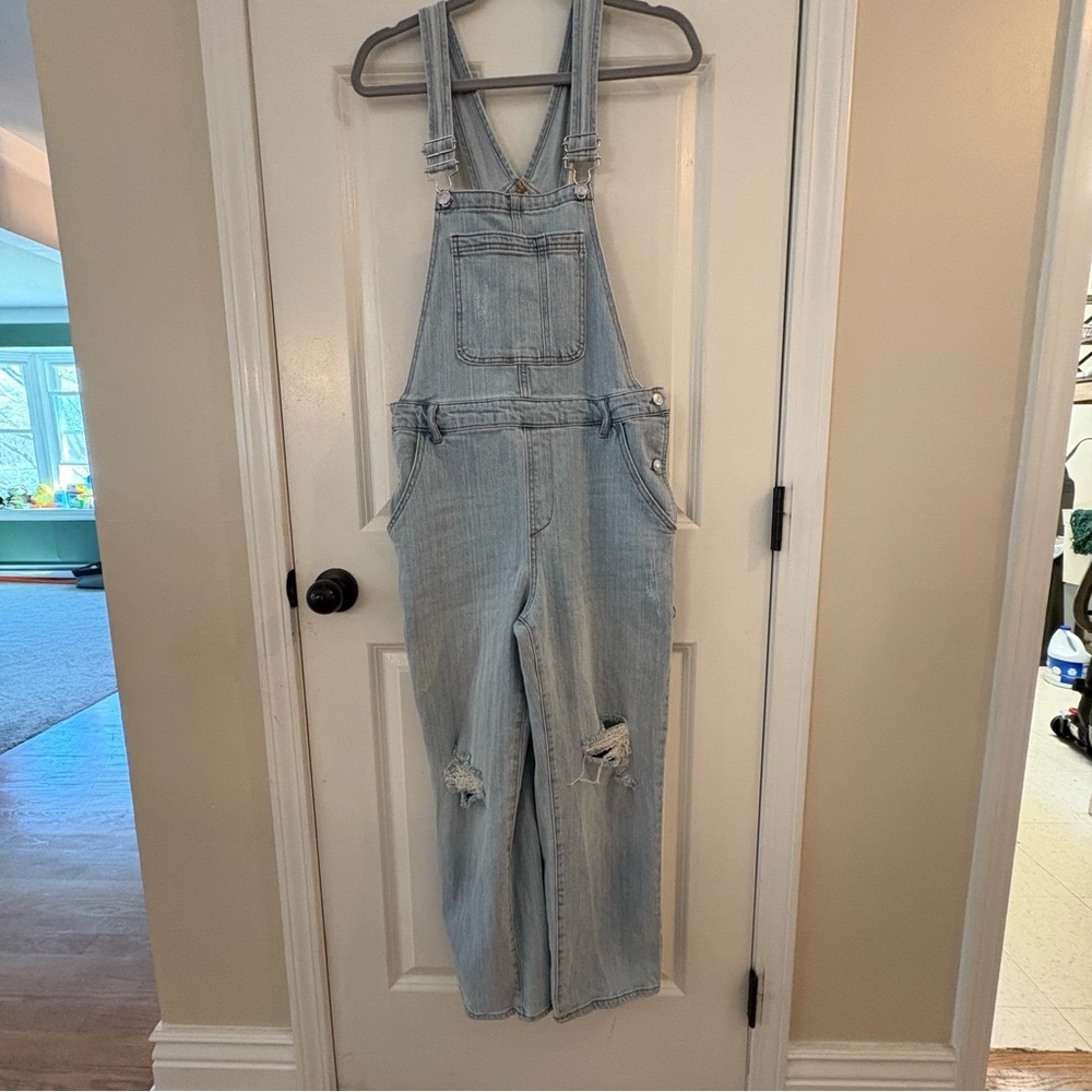 Wild Fable Full Length Light Wash Distressed Denim Overalls - Size M
